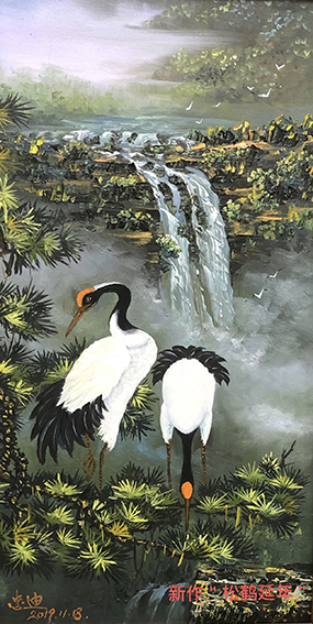 中国著名油画家徐忠迪  中西结合油画作品作品15《松鹤延年》
